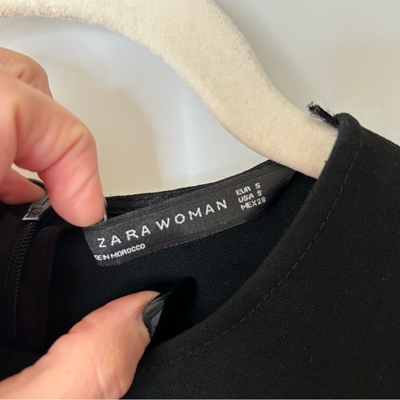 [s] Zara Black High Neck 3/4 Long Sleeve Peplum Blouse Top with Button Detail - Picture 11 of 13